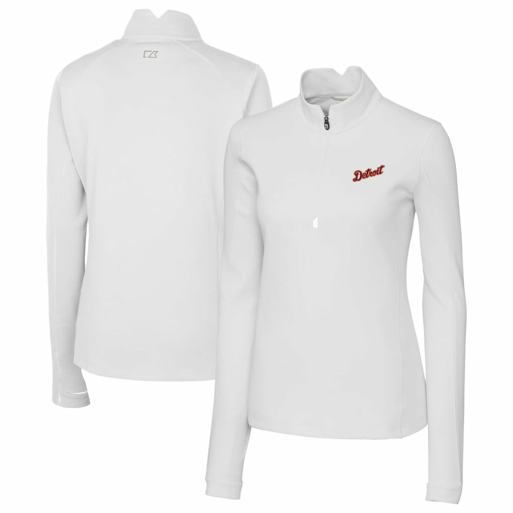 Detroit Tigers Cutter & Buck Women's Traverse Stretch Quarter-Zip Pullover Top White