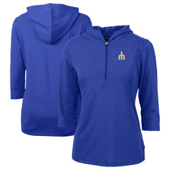 Seattle Mariners Cutter & Buck Women's DryTec Virtue Eco Pique Recycled 3/4-Sleeve Half-Zip Pullover Hoodie Blue