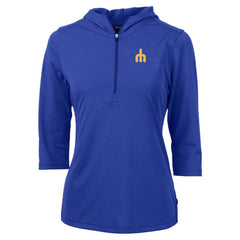 Seattle Mariners Cutter & Buck Women's DryTec Virtue Eco Pique Recycled 3/4-Sleeve Half-Zip Pullover Hoodie Blue