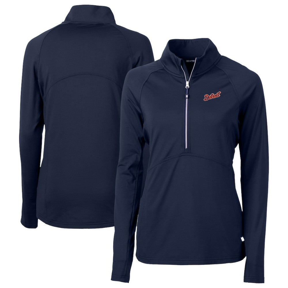Detroit Tigers Cutter & Buck Women's DryTec Adapt Eco Knit Stretch Recycled Raglan Half-Zip Top Navy