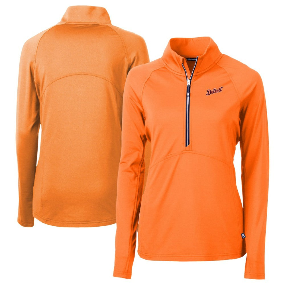 Detroit Tigers Cutter & Buck Women's DryTec Adapt Eco Knit Stretch Recycled Raglan Half-Zip Top Orange