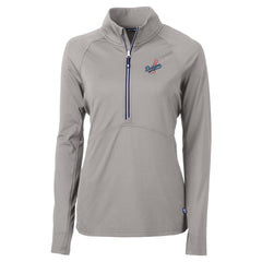 Los Angeles Dodgers Cutter & Buck Women's DryTec Adapt Eco Knit Stretch Recycled Raglan Half-Zip Top Gray