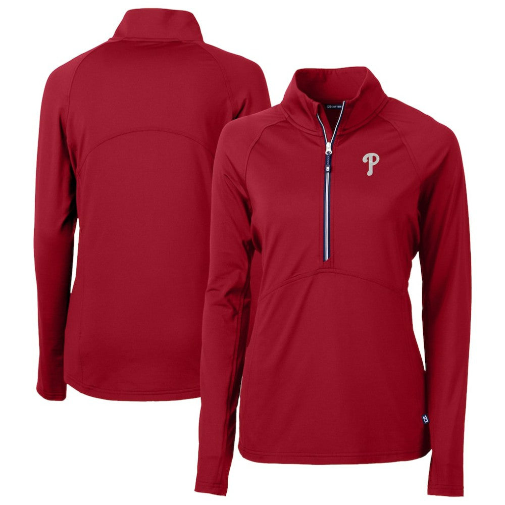 Philadelphia Phillies Cutter & Buck Women's DryTec Adapt Eco Knit Stretch Recycled Raglan Half-Zip Top Red