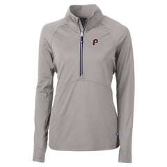 Philadelphia Phillies Cutter & Buck Women's Cooperstown Collection DryTec Adapt Eco Knit Stretch Recycled Raglan Half-Zip Top Gray