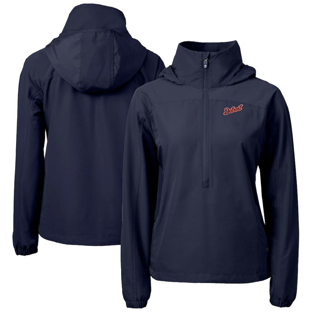 Detroit Tigers Cutter & Buck Women's Charter Eco Recycled Half-Zip Anorak Jacket Navy