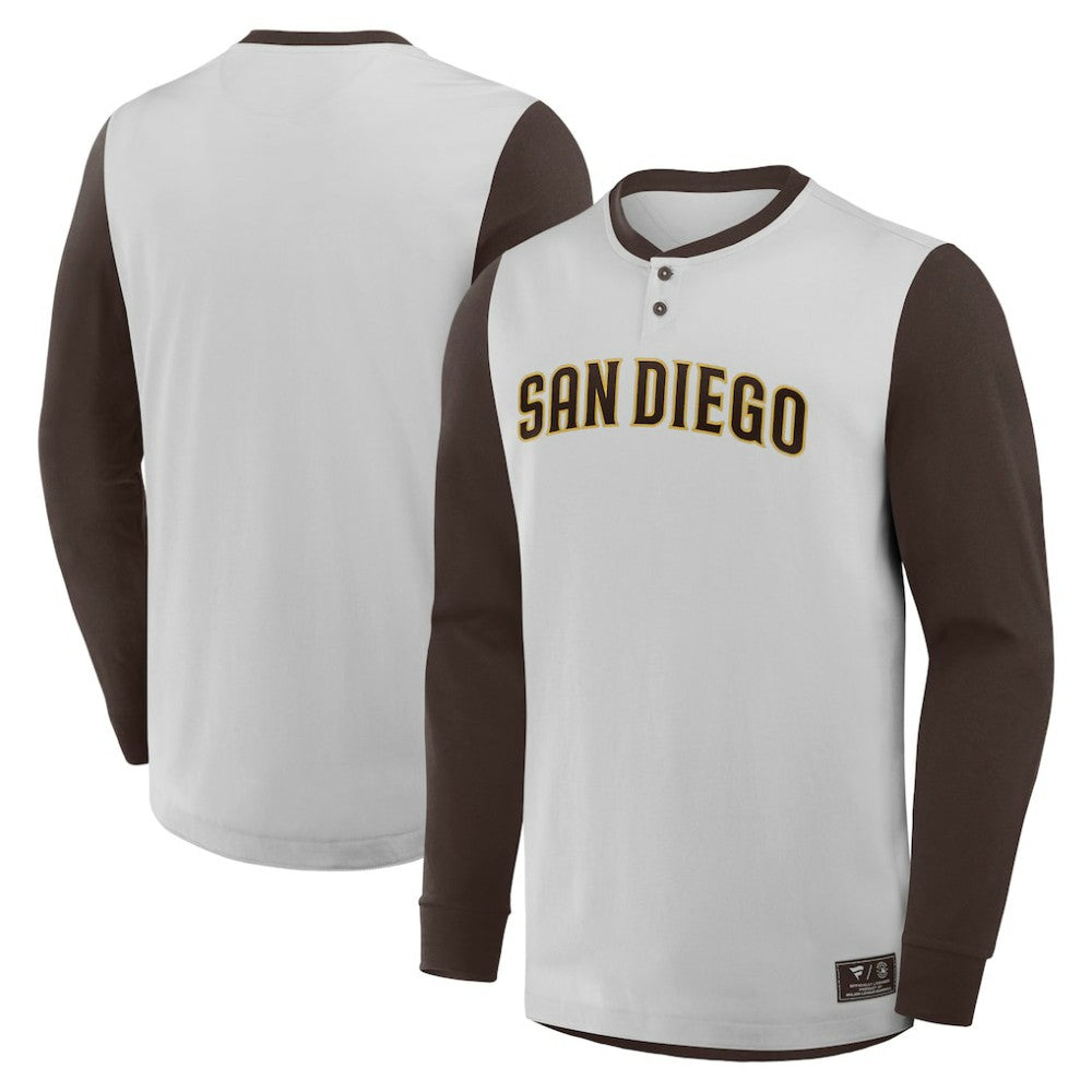 San Diego Padres Clubhouse Long Sleeve Henley Shirt Gray/Brown