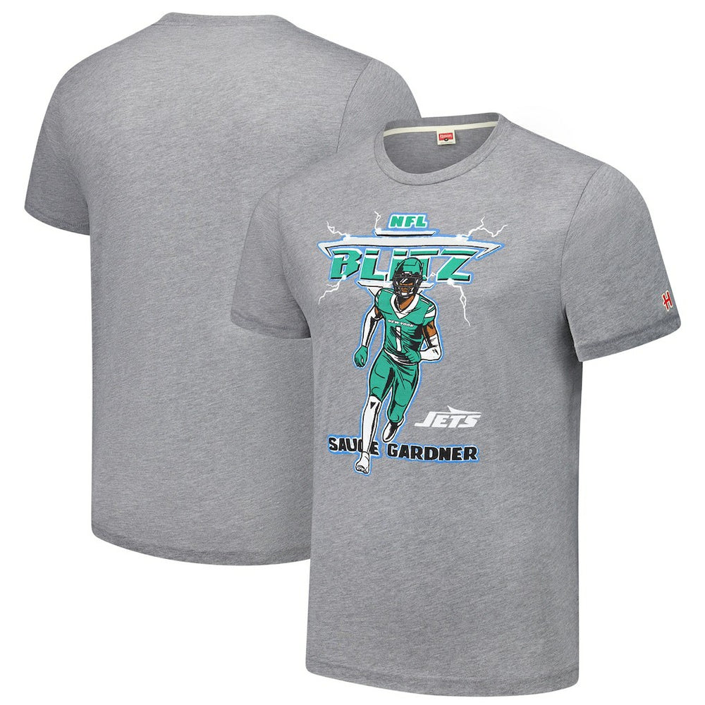 Ahmad Sauce Gardner New York Jets Homage Unisex NFL Blitz Player Tri-Blend T-Shirt Heathered Gray