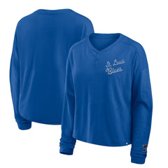 St. Louis Blues Fanatics Women's Oversized All Out Effort Long Sleeve Henley T-Shirt Blue