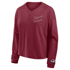 Colorado Avalanche Fanatics Women's Oversized All Out Effort Long Sleeve Henley T-Shirt Burgundy
