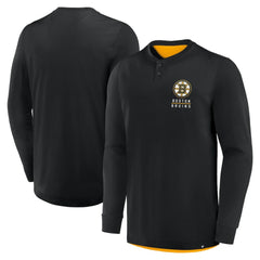 Boston Bruins Fanatics Adrenaline Push Long Sleeve Henley Shirt Black