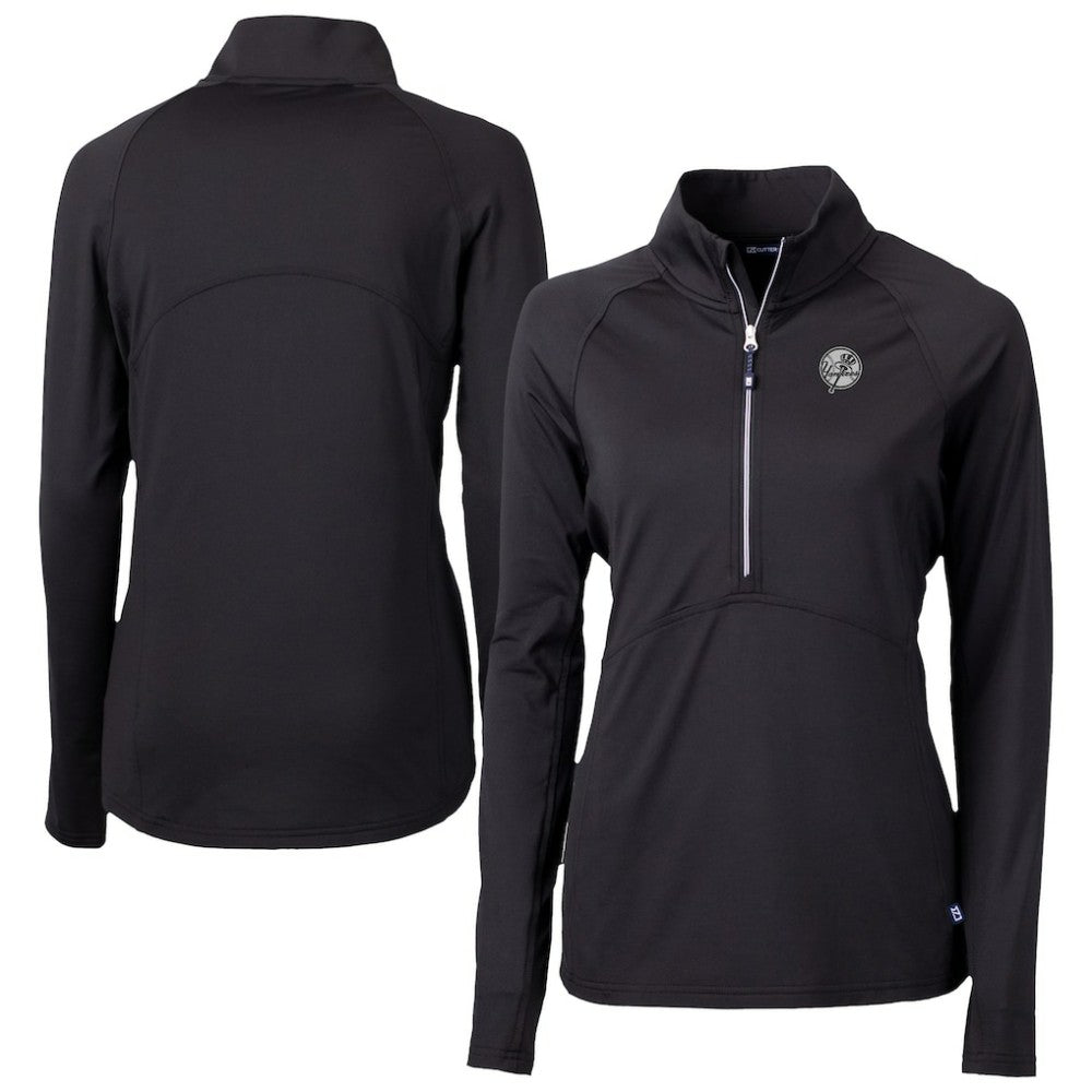 New York Yankees Cutter & Buck Women's Adapt Eco Knit Stretch Recycled Half-Zip DryTec Top Black