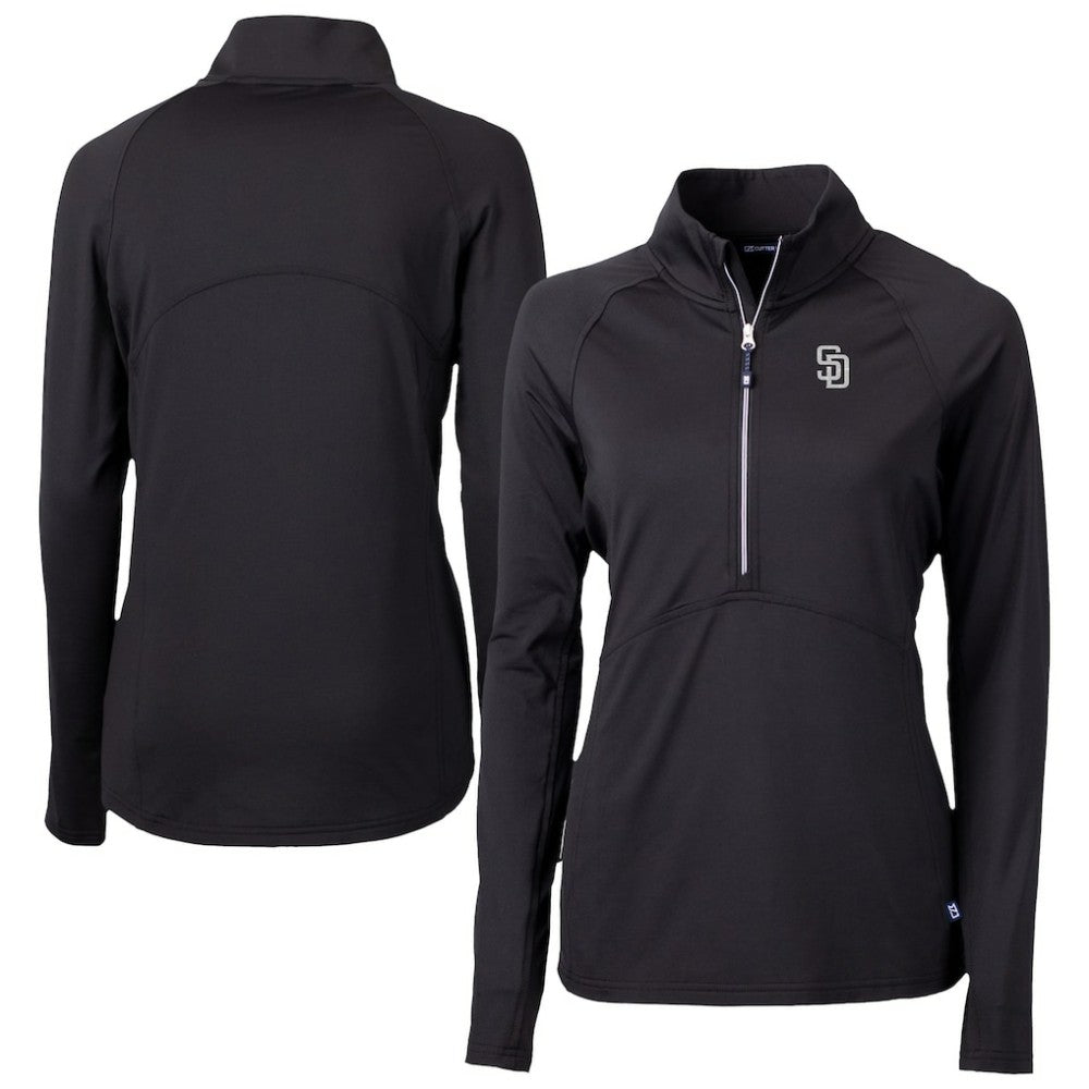 San Diego Padres Cutter & Buck Women's Adapt Eco Knit Stretch Recycled Half-Zip DryTec Top Black