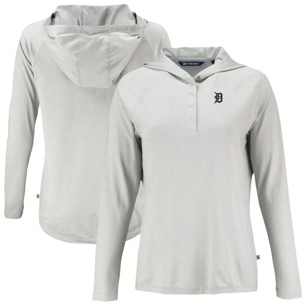 Detroit Tigers Cutter & Buck Women's Coastline Epic Comfort Eco Recycled Raglan Long Sleeve Hoodie T-Shirt Gray