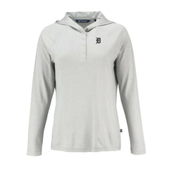 Detroit Tigers Cutter & Buck Women's Coastline Epic Comfort Eco Recycled Raglan Long Sleeve Hoodie T-Shirt Gray