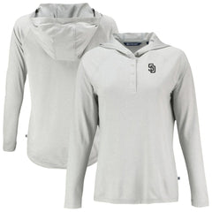 San Diego Padres Cutter & Buck Women's Coastline Epic Comfort Eco Recycled Raglan Long Sleeve Hoodie T-Shirt Gray
