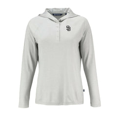 San Diego Padres Cutter & Buck Women's Coastline Epic Comfort Eco Recycled Raglan Long Sleeve Hoodie T-Shirt Gray