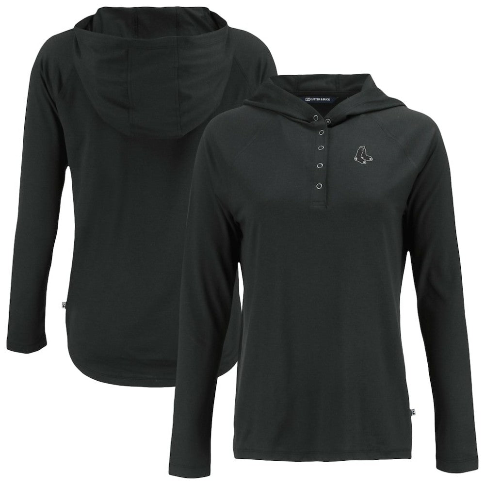 Boston Red Sox Cutter & Buck Women's Coastline Epic Comfort Eco Recycled Raglan Long Sleeve Hoodie T-Shirt Black