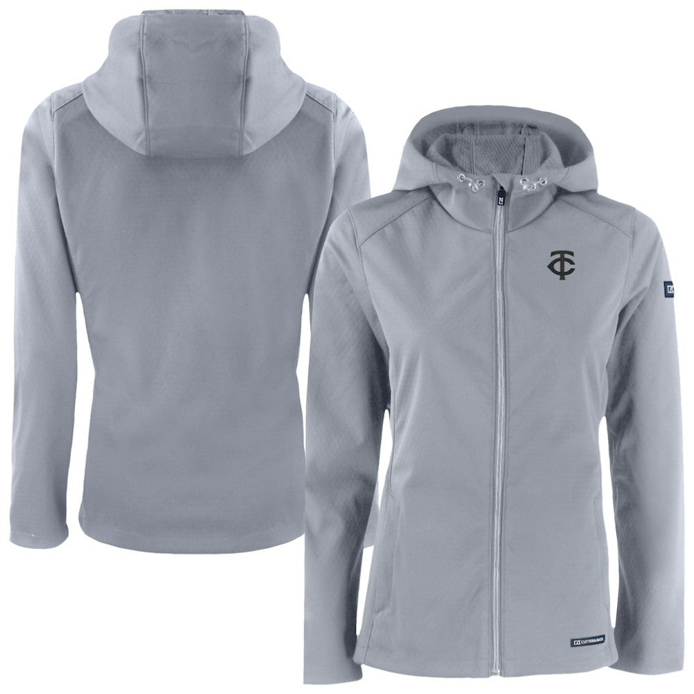 Minnesota Twins Cutter & Buck Women's Evoke Eco Softshell Recycled Full-Zip Hoodie Jacket Gray