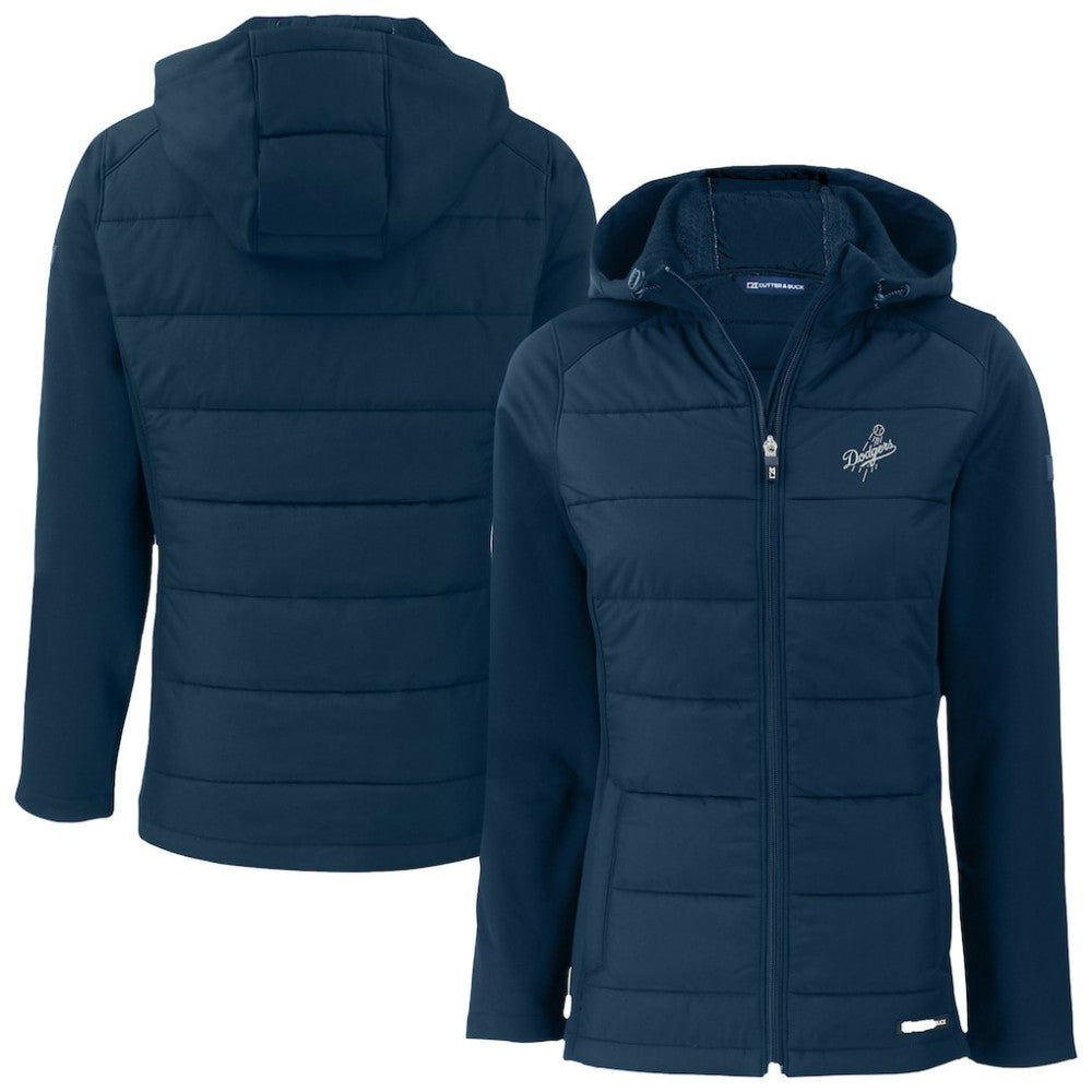 Los Angeles Dodgers Cutter & Buck Women's Evoke Hybrid Eco Softshell Recycled Full-Zip Hooded Jacket Navy