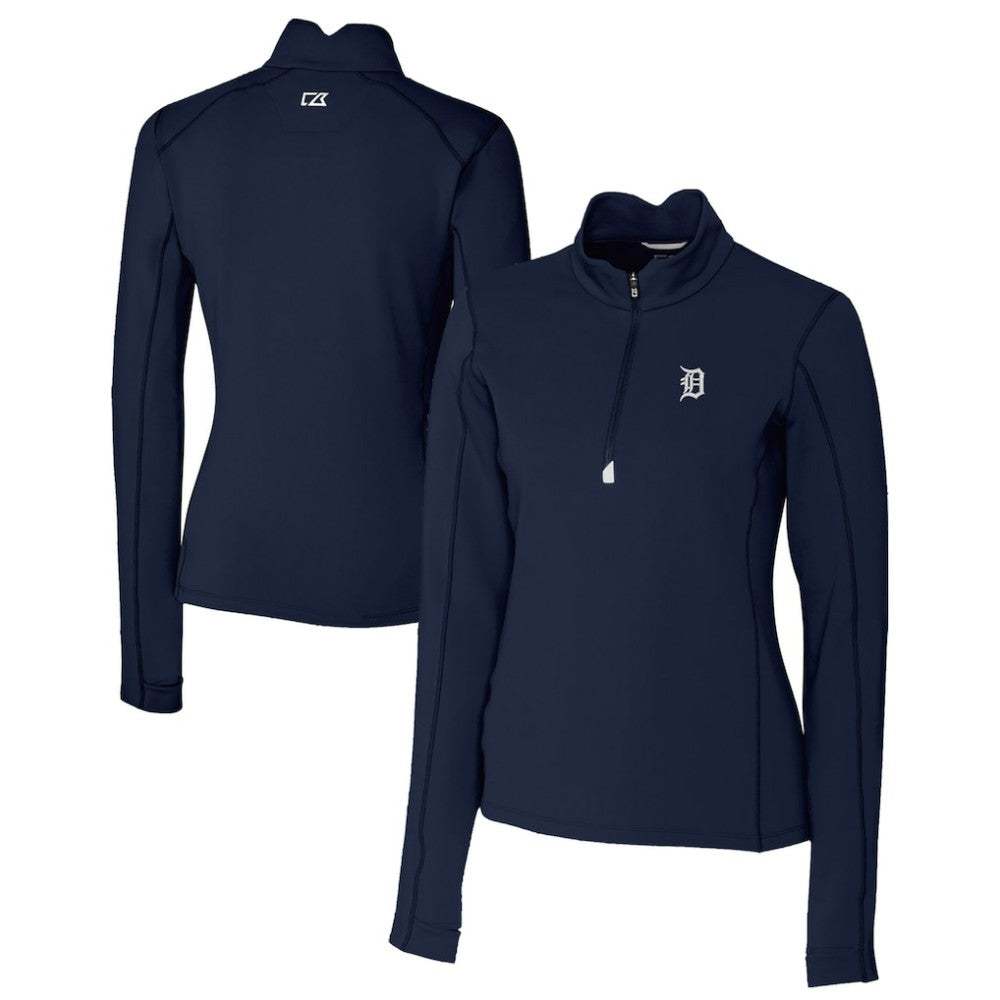 Detroit Tigers Cutter & Buck Women's Traverse Stretch Quarter-Zip Pullover Top Navy