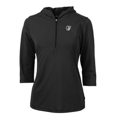Baltimore Orioles Cutter & Buck Women's Virtue Eco Pique Half-Zip 3/4 Sleeve Pullover Hoodie Black