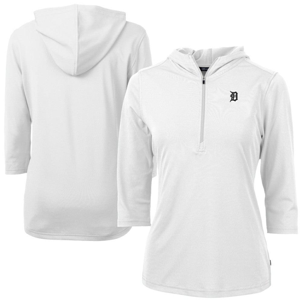 Detroit Tigers Cutter & Buck Women's Virtue Eco Pique Half-Zip 3/4 Sleeve Pullover Hoodie White