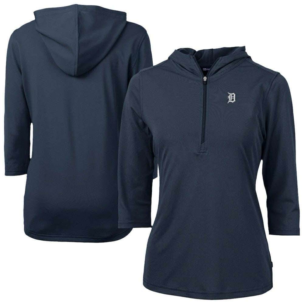 Detroit Tigers Cutter & Buck Women's Virtue Eco Pique Half-Zip 3/4 Sleeve Pullover Hoodie Navy
