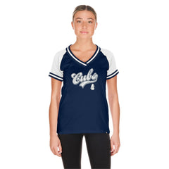 Chicago Cubs Women's Gameday Raglan V-Neck T-Shirt Navy | New Era
