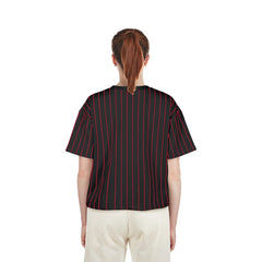 Cincinnati Reds Women's Cooperstown Collection Multiplier Pinstripe Cropped T-Shirt Black | New Era