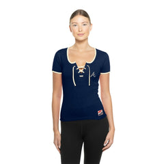 Atlanta Braves Women's Throwback Lace Up T-Shirt Navy | New Era