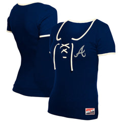 Atlanta Braves Women's Throwback Lace Up T-Shirt Navy | New Era