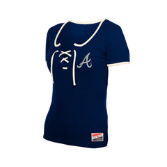 Atlanta Braves Women's Throwback Lace Up T-Shirt Navy | New Era