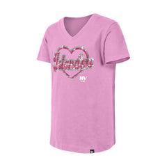 New York Islanders New Era Girl's Youth Flip Sequin V-Neck T-Shirt Pink