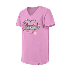 New York Islanders New Era Girl's Youth Flip Sequin V-Neck T-Shirt Pink