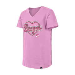 New York Rangers New Era Girl's Youth Flip Sequin V-Neck T-Shirt Pink