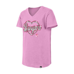 New York Rangers New Era Girl's Youth Flip Sequin V-Neck T-Shirt Pink