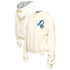 Tampa Bay Lightning New Era Women's Glam Game Quarter-Zip Cropped Floral Hoodie Pullover Cream