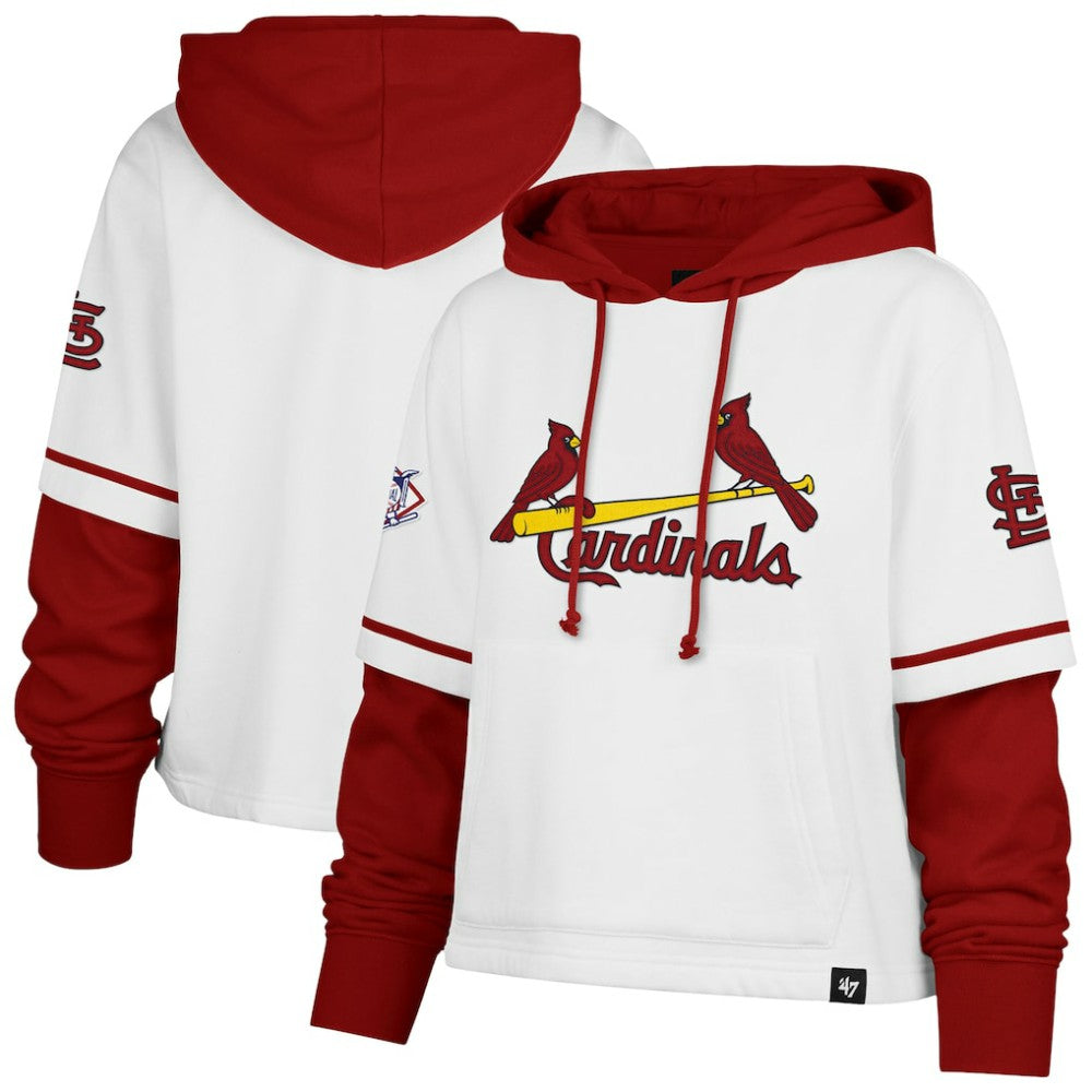 St. Louis Cardinals Women's Trifecta Shortstop Cropped Pullover Hoodie White | 47 brand