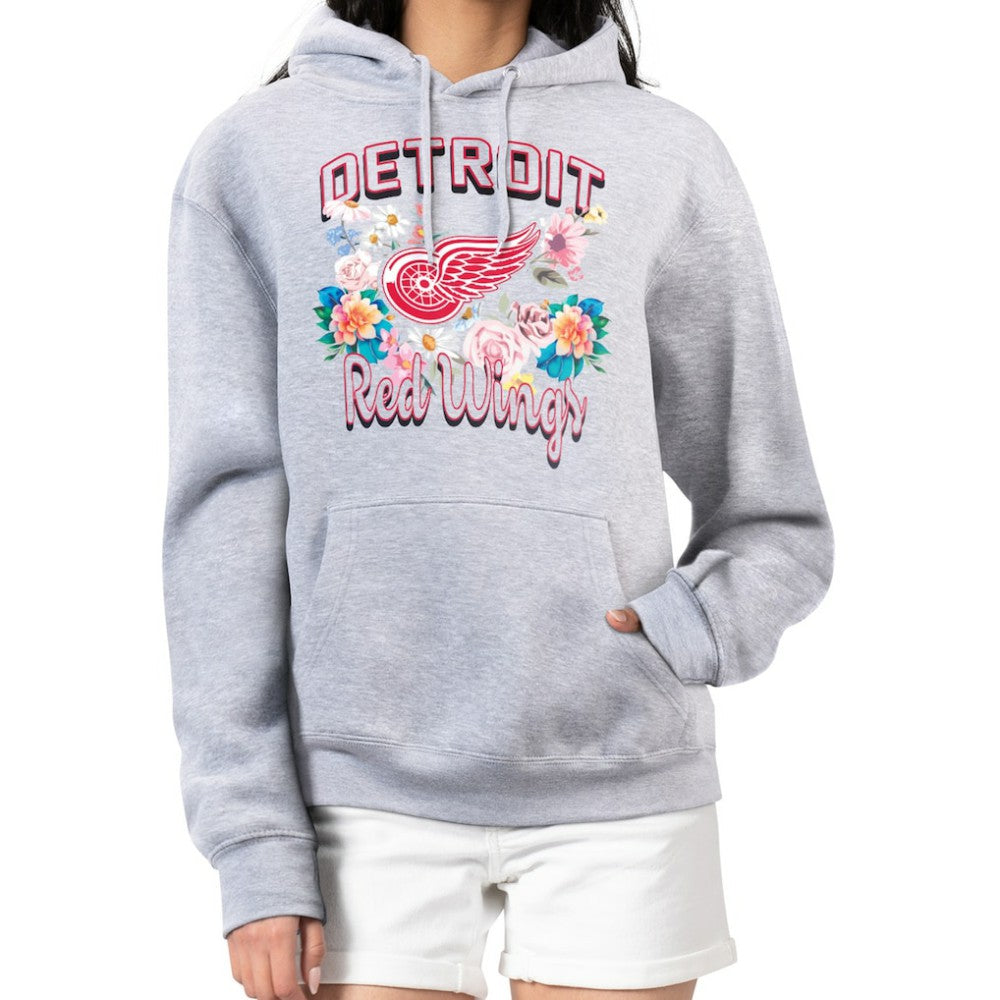 Detroit Red Wings G-III 4Her by Carl Banks Women's Flower Logo Pullover Hoodie Heather Gray