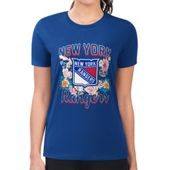 New York Rangers G-III 4Her by Carl Banks Women's Super-Slim Fit Lightweight Flower Logo T-Shirt Blue