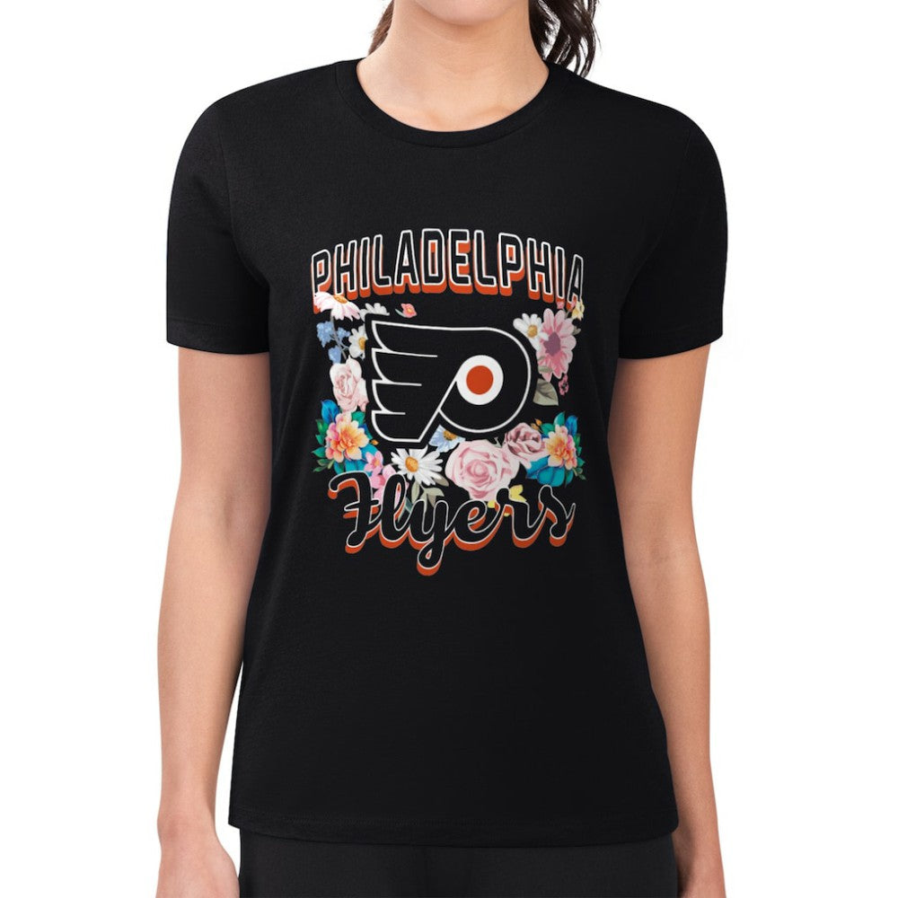 Philadelphia Flyers G-III 4Her by Carl Banks Women's Super-Slim Fit Lightweight Flower Logo T-Shirt Black