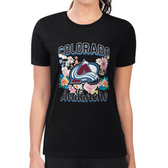Colorado Avalanche G-III 4Her by Carl Banks Women's Super-Slim Fit Lightweight Flower Logo T-Shirt Black