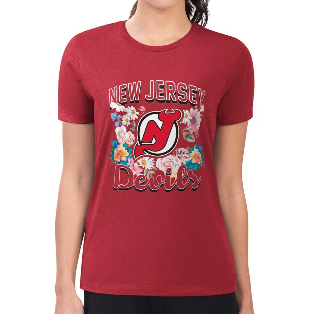 New Jersey Devils G-III 4Her by Carl Banks Women's Super-Slim Fit Lightweight Flower Logo T-Shirt Red