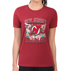 New Jersey Devils G-III 4Her by Carl Banks Women's Super-Slim Fit Lightweight Flower Logo T-Shirt Red