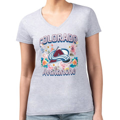 Colorado Avalanche G-III 4Her by Carl Banks Women's Super-Slim Fit Lightweight Flower Logo V-Neck T-Shirt Heather Gray