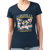 Nashville Predators G-III 4Her by Carl Banks Women's Super-Slim Fit Lightweight Flower Logo V-Neck T-Shirt Navy