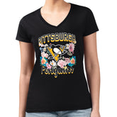 Pittsburgh Penguins G-III 4Her by Carl Banks Women's Super-Slim Fit Lightweight Flower Logo V-Neck T-Shirt Black