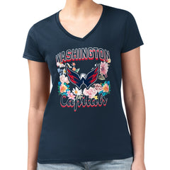 Washington Capitals G-III 4Her by Carl Banks Women's Super-Slim Fit Lightweight Flower Logo V-Neck T-Shirt Navy