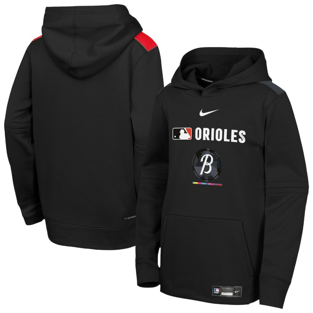 Baltimore Orioles Youth City Connect Authentic Collection Performance Pullover Hoodie Black | Nike