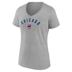 Chicago Cubs Women's Arch V-Neck T-Shirt Gray